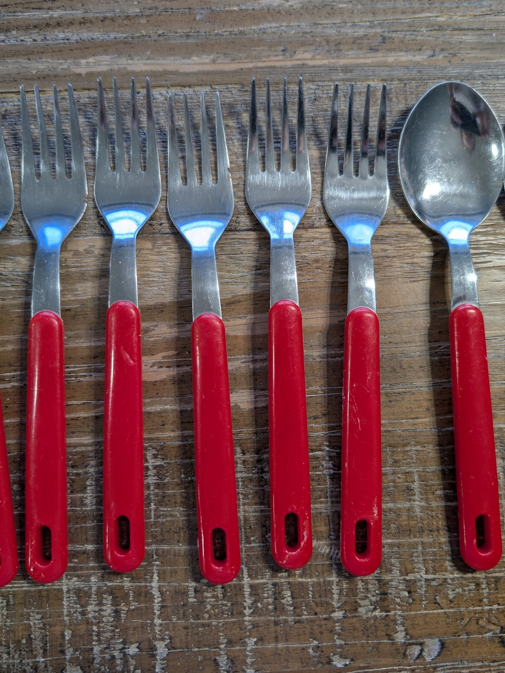 Vintage Red Handle Stainless Steel Flatware Set - 8 Pieces